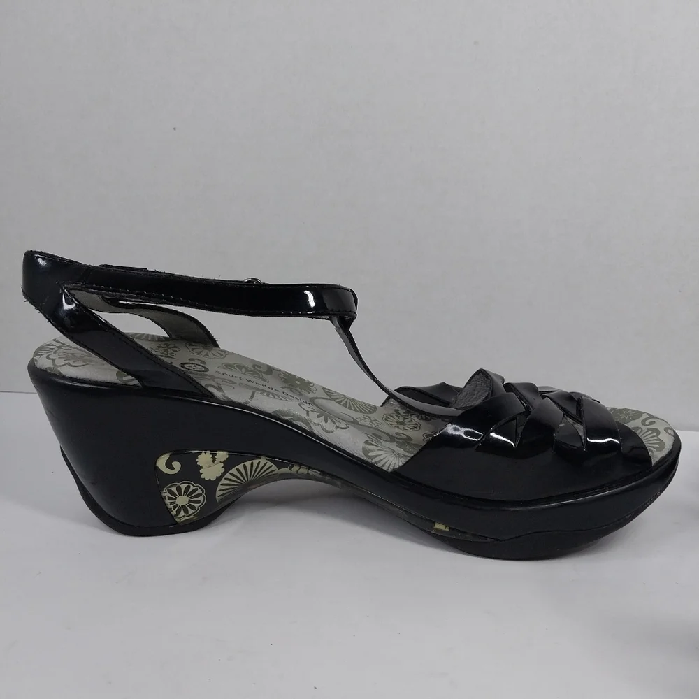 Jambu Sport Wedge Camden Size 9 M Glossy Black T-Strap Sandals Shoes - Picture 7 of 13